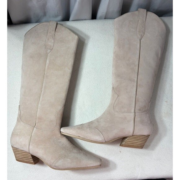 Steve Madden Dollie Womens Tall Tan Suede Western Boots Cowboy Block Heels Sz 7 - Picture 2 of 11